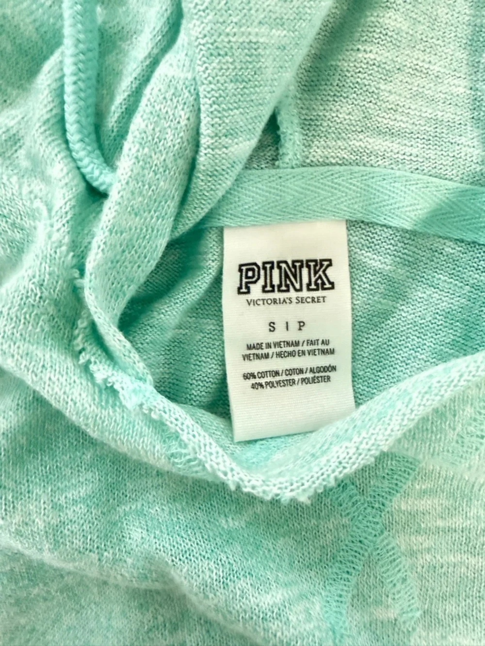 PINK Victoria's Secret Heather Mint Green Light Aqua Hoodie Sweatshirt Baggy Fit - Picture 4 of 6